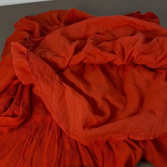 Free People Hooked On You Red Orange Ruffle Elastic Skirt Size Small - Picture 6 of 7